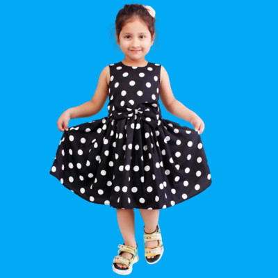 HouseOfCommon Indi Girls Below Knee Casual Dress(Black, Sleeveless)