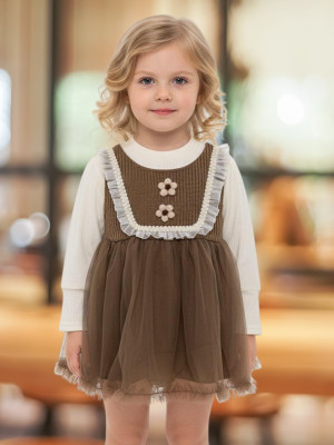 salvia Indi Girls Midi/Knee Length Casual Dress(Brown, Full Sleeve)