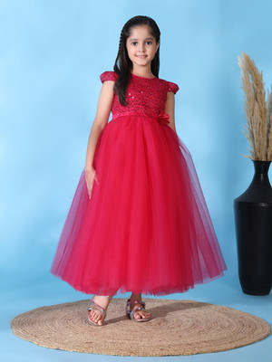 Toy Balloon Kids Girls Maxi/Full Length Party Dress(Pink, Cap Sleeve)