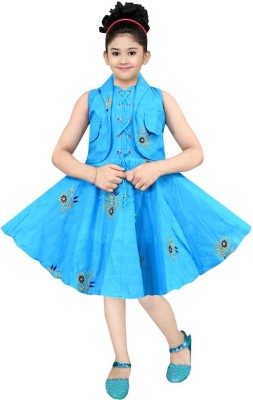 RITAZ Girls Midi/Knee Length Casual Dress(Blue, Sleeveless)