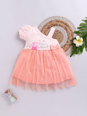 Mom's Love Indi Baby Girls Below Knee Casual Dress(Orange, Sleeveless)