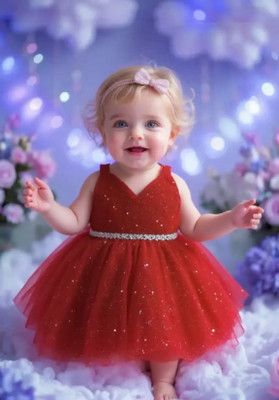Own Baby Girls Midi/Knee Length Party Dress(Red, Sleeveless)