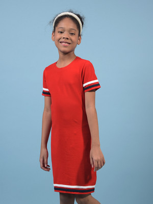 CRIMSOUNE CLUB Indi Girls Midi/Knee Length Casual Dress(Red, Half Sleeve)