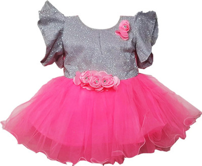 Arunaa Creation Baby Girls Midi/Knee Length Party Dress(Pink, Grey, Sleeveless)