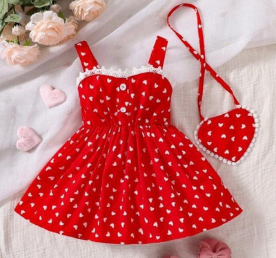 Kidszone Girls Above Knee Casual Dress(Red, Sleeveless)