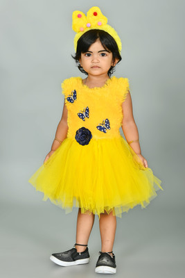 AWA KIDS FASHION Baby Girls Midi/Knee Length Party Dress(Yellow, Sleeveless)
