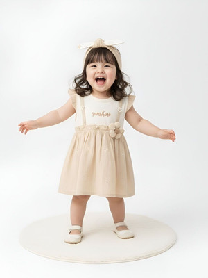 Jelly Joy Baby Girls Midi/Knee Length Casual Dress(Beige, Sleeveless)