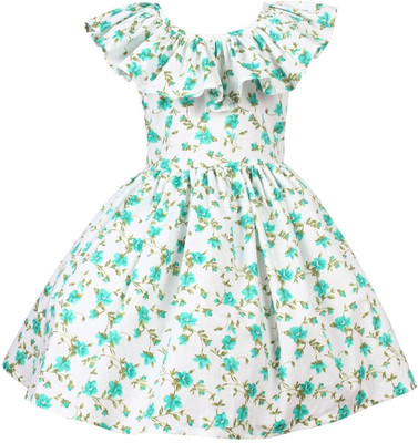 ALINA MODA Girls Midi/Knee Length Casual Dress(Green, Sleeveless)