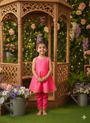 FLEXAA Girls Festive & Party, Casual, Formal, Wedding Kurta and Palazzo Set(Pink Pack of 1)