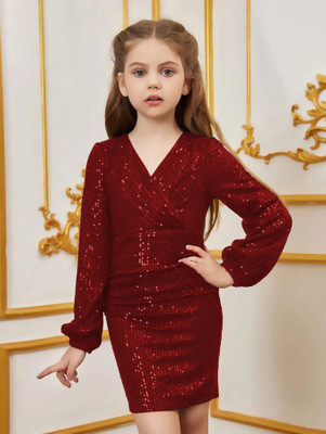 vani enterprise Girls Midi/Knee Length Party Dress(Maroon, Full Sleeve)