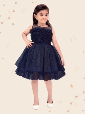 Kidotsav Girls Midi/Knee Length Party Dress(Dark Blue, Sleeveless)