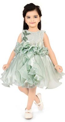 SOULSHINE Indi Baby Girls Midi/Knee Length Party Dress(Light Green, Sleeveless)