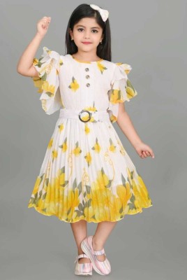 BugMall Girls Below Knee Party Dress(Yellow, Short Sleeve)