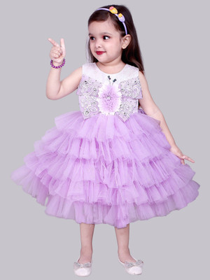SOULSHINE Indi Girls Midi/Knee Length Party Dress(Purple, Sleeveless)