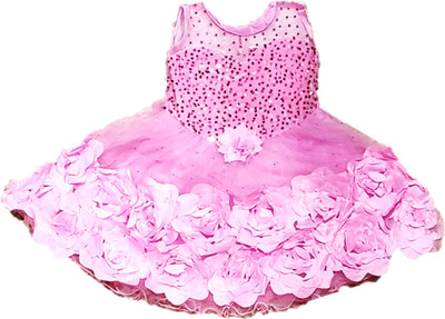 ARUNA CREATIONn Baby Girls Midi/Knee Length Party Dress(Pink, Sleeveless)