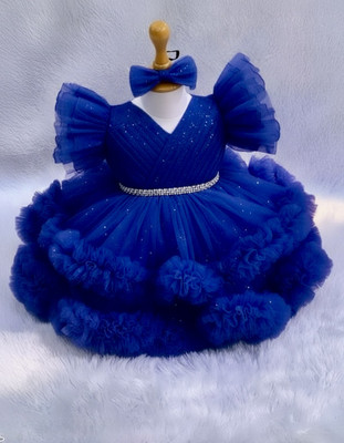FairyFlair Baby Girls Above Knee Festive/Wedding Dress(Blue, Fashion Sleeve)