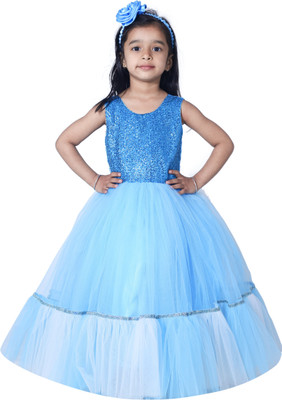 Wish littlle Girls Maxi/Full Length Casual Dress(Blue, Sleeveless)