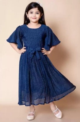 SK SHOPPING HOUSE Girls Calf Length Party Dress(Dark Blue, Fashion Sleeve)