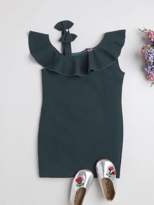 ADDYVERO Indi Girls Midi/Knee Length Party Dress(Dark Green, Sleeveless)