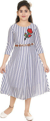 FTC FASHIONS Girls Calf Length Casual Dress(Blue, 3/4 Sleeve)