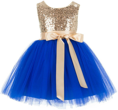 Shahina Fashion Girls Midi/Knee Length Party Dress(Blue, Sleeveless)