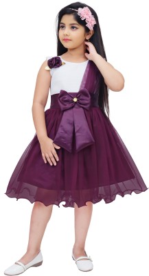 HMS KOLKATA Baby Girls Below Knee Festive/Wedding Dress(Purple, Sleeveless)