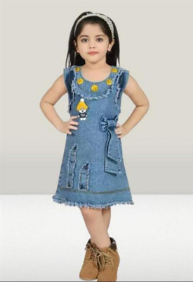 JY TRADERS Girls Midi/Knee Length Casual Dress(Blue, Sleeveless)