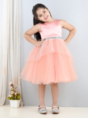 Toy Balloon Kids Girls Midi/Knee Length Party Dress(Orange, Sleeveless)