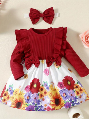 Style Connect Collection Girls Midi/Knee Length Party Dress(Red, 3/4 Sleeve)