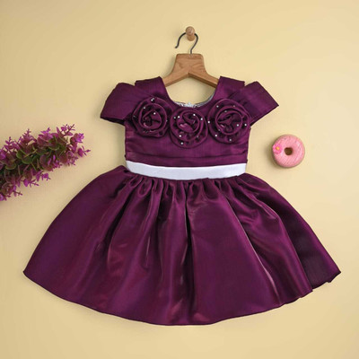 MARUF DRESSES Indi Baby Girls Midi/Knee Length Party Dress(Purple, Short Sleeve)