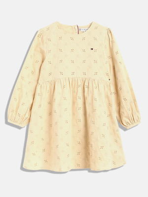 TOMMY HILFIGER Girls Midi/Knee Length Casual Dress(Yellow, Full Sleeve)