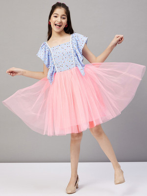 Stylo Bug Girls Midi/Knee Length Casual Dress(Pink, Sleeveless)