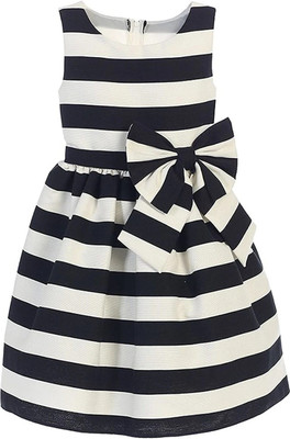 Wish Littles Girls Midi/Knee Length Party Dress(Black, White, Sleeveless)