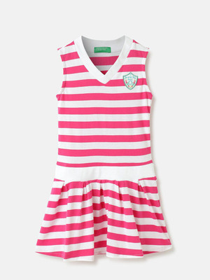 United Colors of Benetton Baby Girls Midi/Knee Length Casual Dress(White, Pink, Sleeveless)