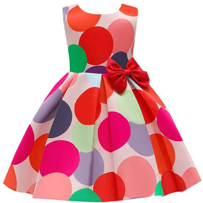 Amavya Fashions Girls Midi/Knee Length Casual Dress(Red, Sleeveless)