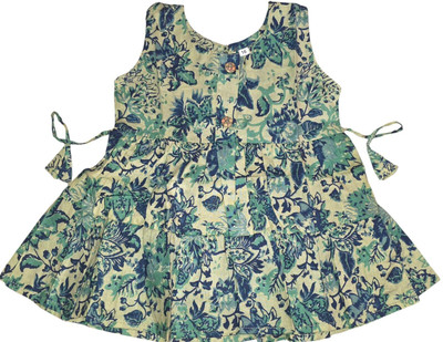 Little Dreams Indi Girls Below Knee Casual Dress(Blue, Sleeveless)