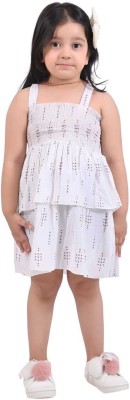 Gianna Girls Below Knee Casual Dress(White, Sleeveless)