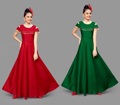 Fashion Dream Girls Maxi/Full Length Festive/Wedding Dress(Multicolor, Short Sleeve)