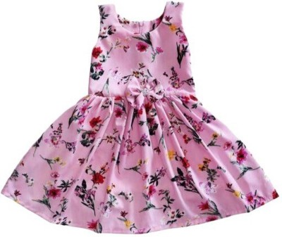SELVIFAB Girls Midi/Knee Length Casual Dress(Pink, Sleeveless)