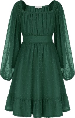 PASSION JUMP Girls Below Knee Festive/Wedding Dress(Green, Full Sleeve)