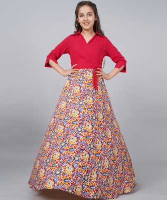 Aarya Designer Girls Maxi/Full Length Party Dress(Multicolor, 3/4 Sleeve)