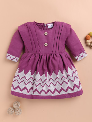 LACKii DOLL Indi Baby Girls Midi/Knee Length Casual Dress(Pink, 3/4 Sleeve)