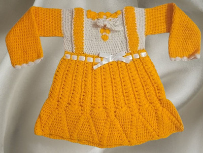Sfw Indi Baby Girls Below Knee Festive/Wedding Dress(Yellow, Full Sleeve)