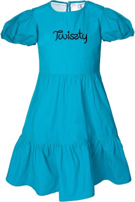 Twissty Girls Maxi/Full Length Casual Dress(Blue, Short Sleeve)