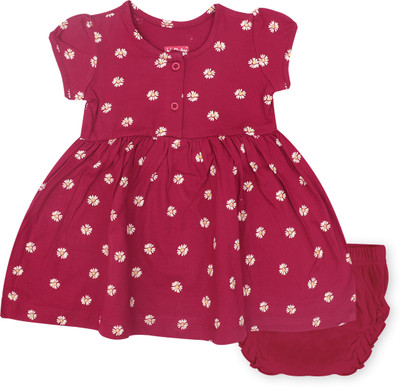 Pubu Baby Girls Midi/Knee Length Casual Dress(Maroon, Short Sleeve)