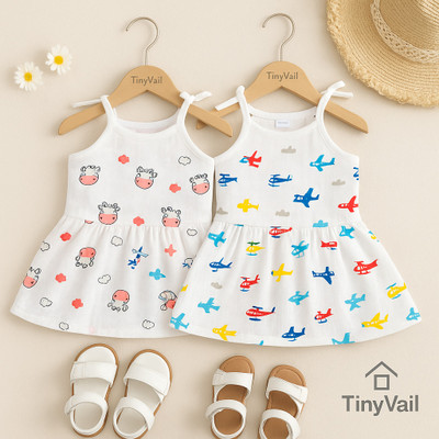 TinyVail Baby Girls Midi/Knee Length Casual Dress(White, Sleeveless)