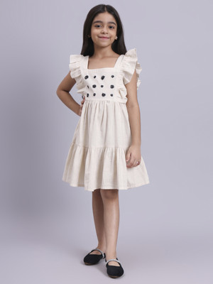 FLAMBOYANT Girls Midi/Knee Length Festive/Wedding Dress(White, Fashion Sleeve)