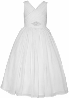 Shahina Fashion Girls Maxi/Full Length Party Dress(White, Sleeveless)