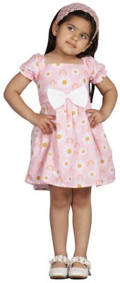 TINY TWILLS Girls Midi/Knee Length Casual Dress(Pink, Short Sleeve)