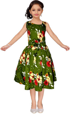 Wish Littles Girls Mini/Short Casual Dress(Green, Sleeveless)